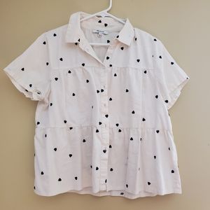 Madewell button down blouse with embroidered hearts